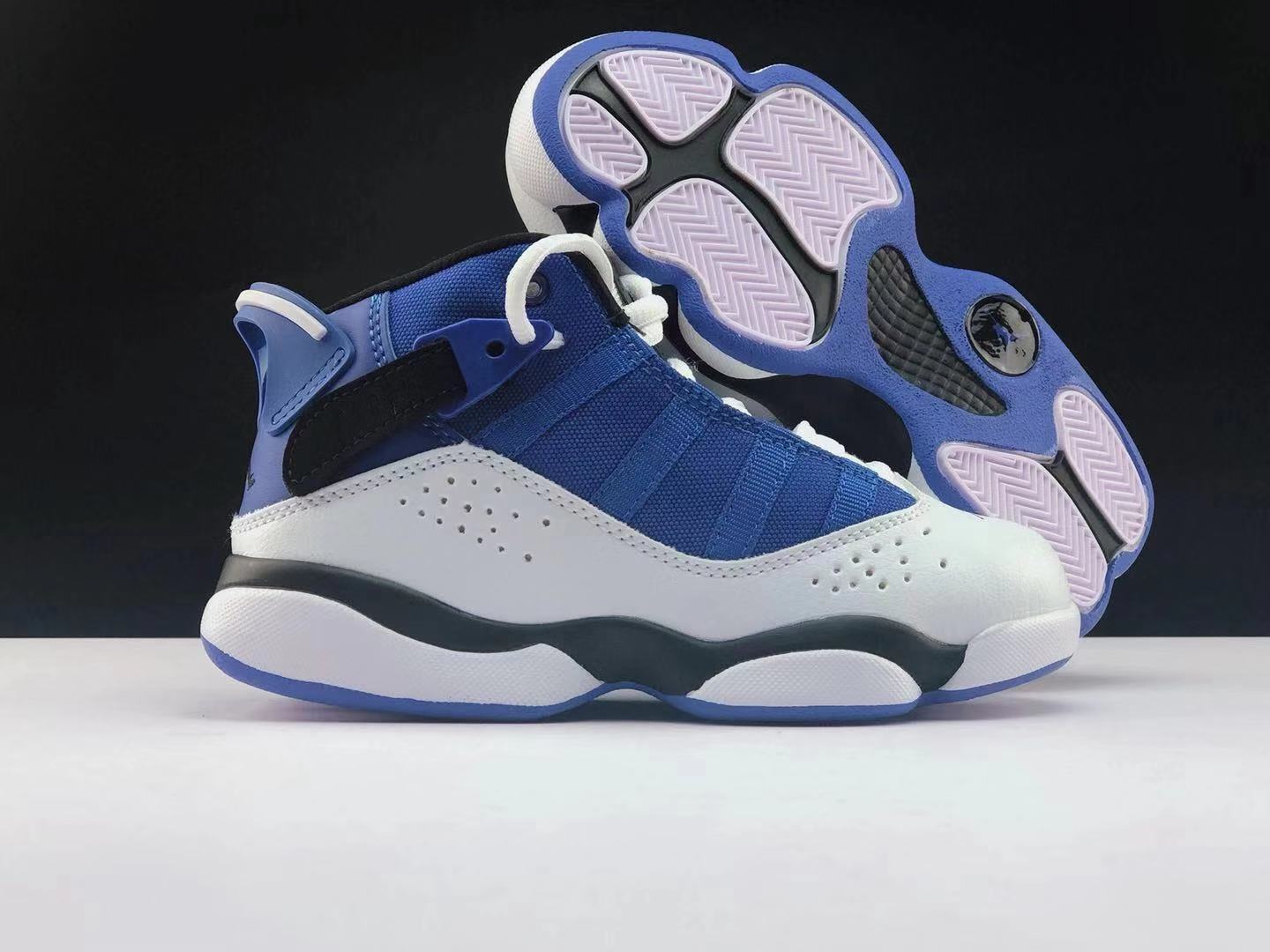 Kids Air Jordan Six Rings White Blue Black Shoes